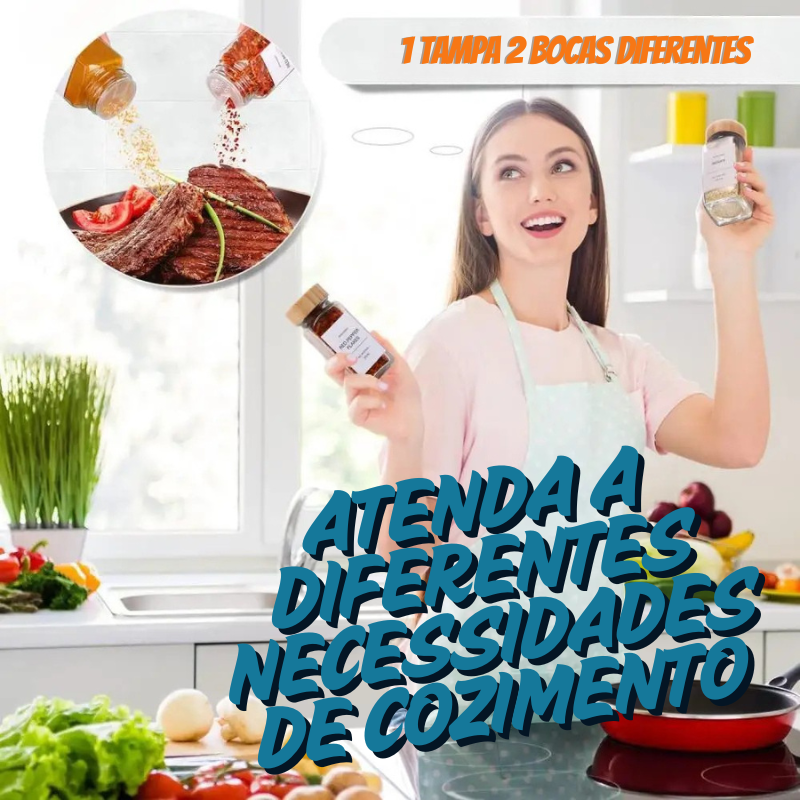 Kit Organizador Premium – Potes de Vidro para Temperos com Tampa de Bambu