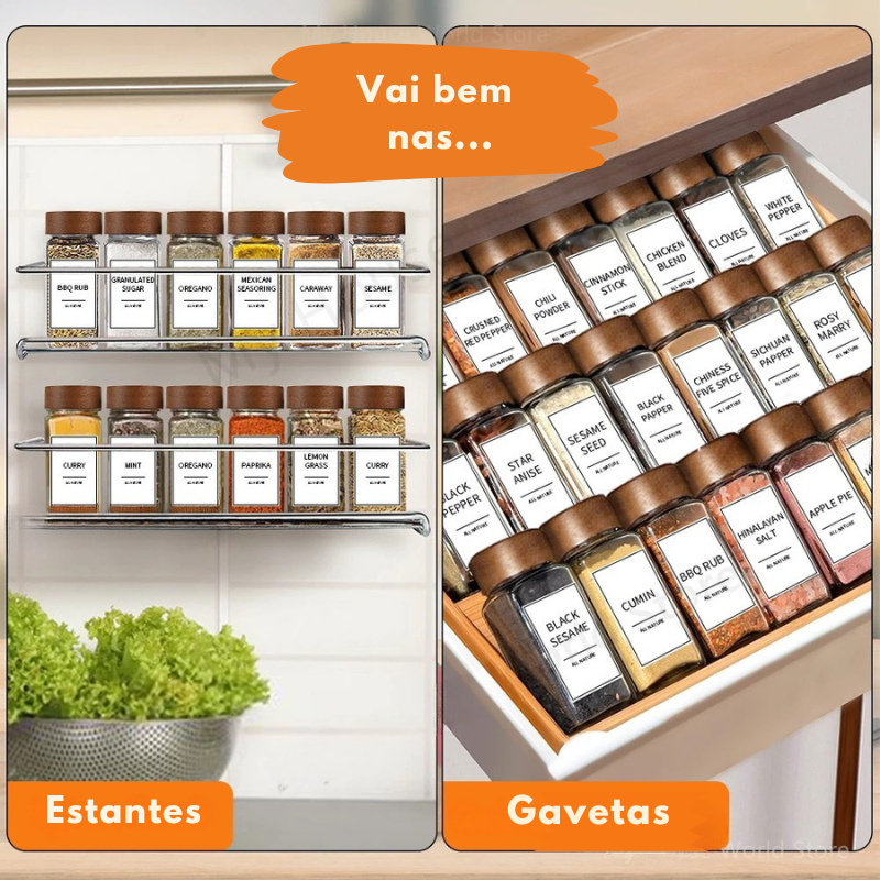 Kit Organizador Premium – Potes de Vidro para Temperos com Tampa de Bambu