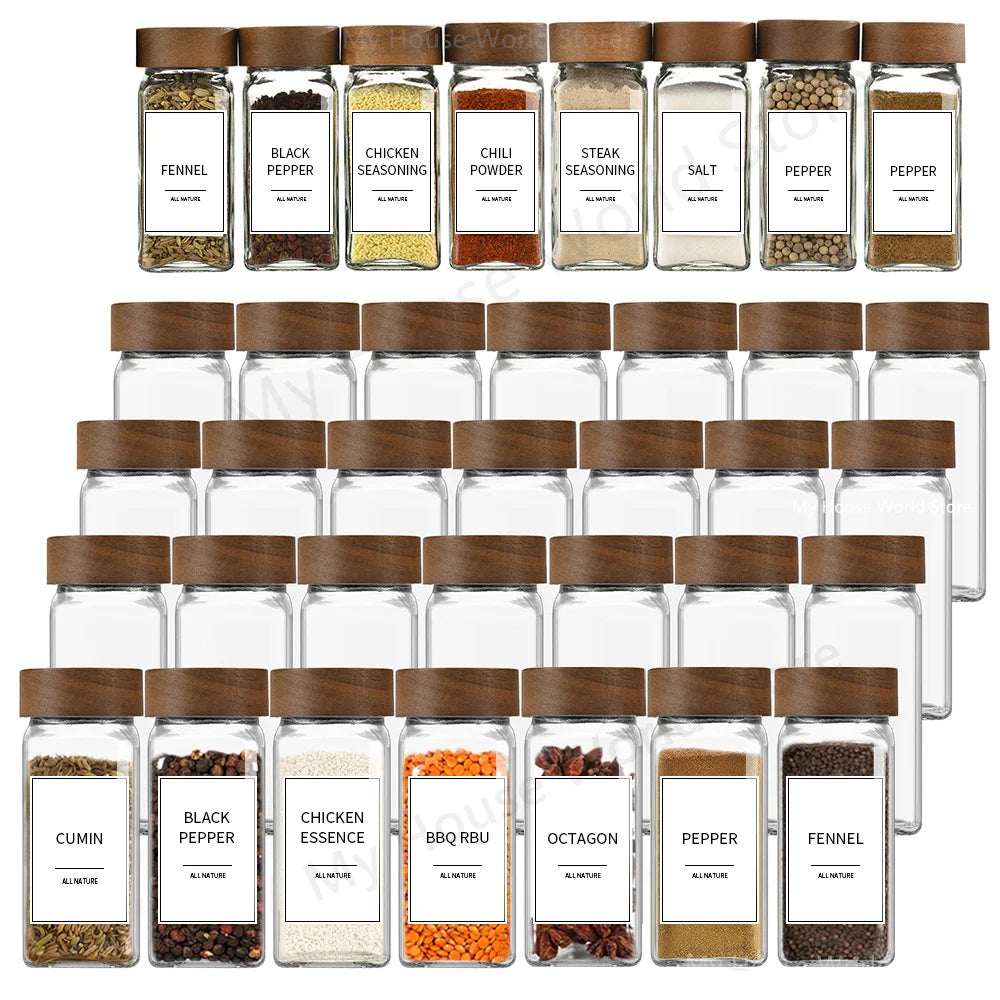 Kit Organizador Premium – Potes de Vidro para Temperos com Tampa de Bambu