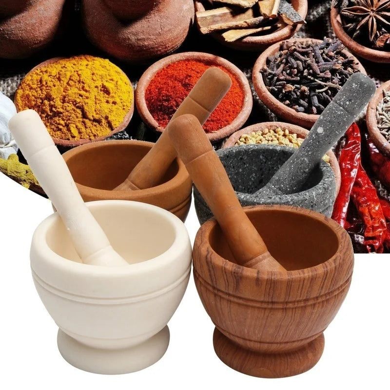 Pilão e Almofariz Manual para Temperos e Ervas - Madeira ou Pedra