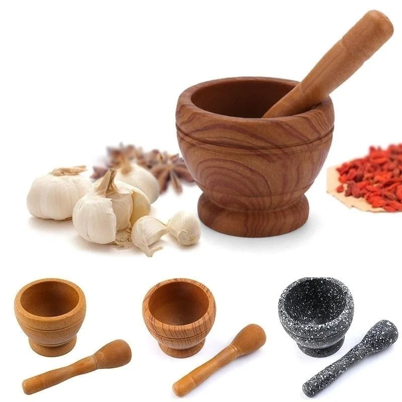 Pilão e Almofariz Manual para Temperos e Ervas - Madeira ou Pedra