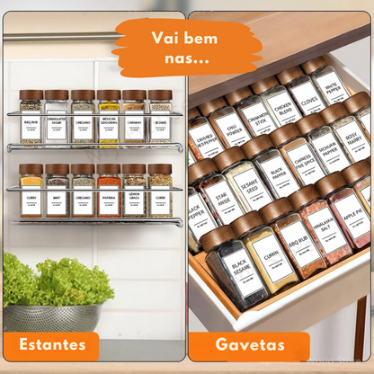 Kit Organizador Premium – Potes de Vidro para Temperos com Tampa de Bambu